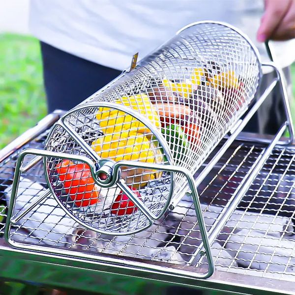Stainless Steel Rolling BBQ Grill mesh basket